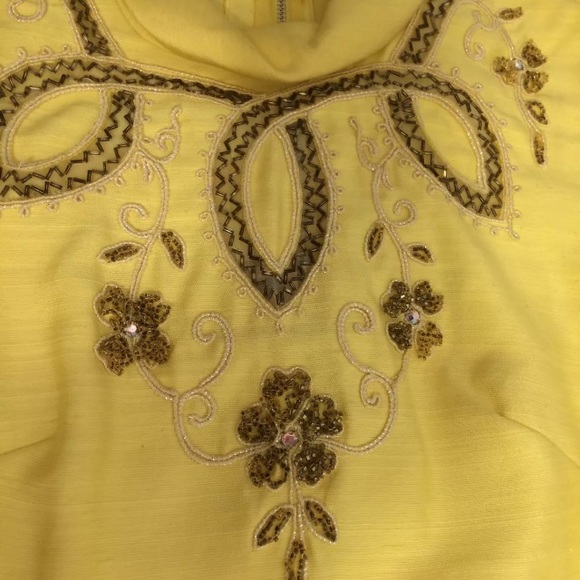 Sylvia Ann Union Made Canary Yellow Beaded Dress - Picture 4 of 8